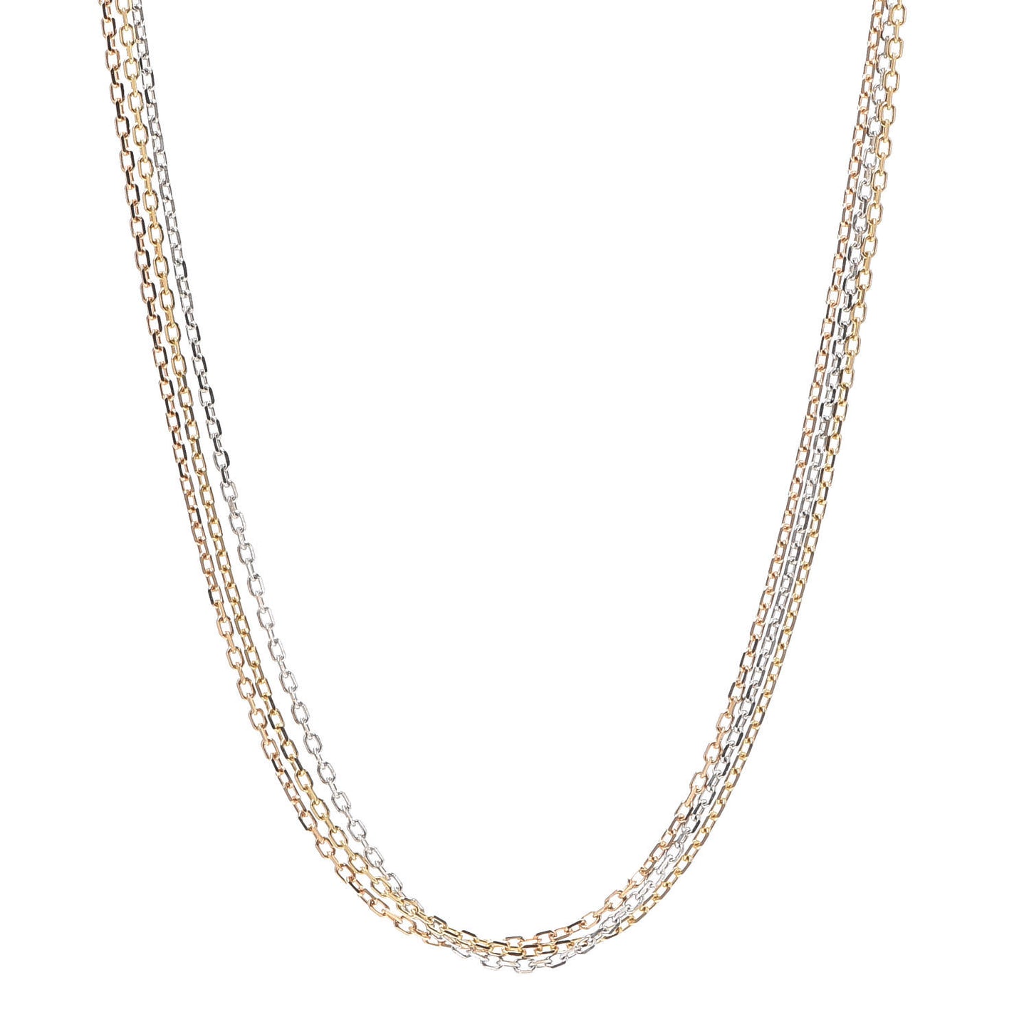 18K Pink Yellow White Gold Three Chain Necklace