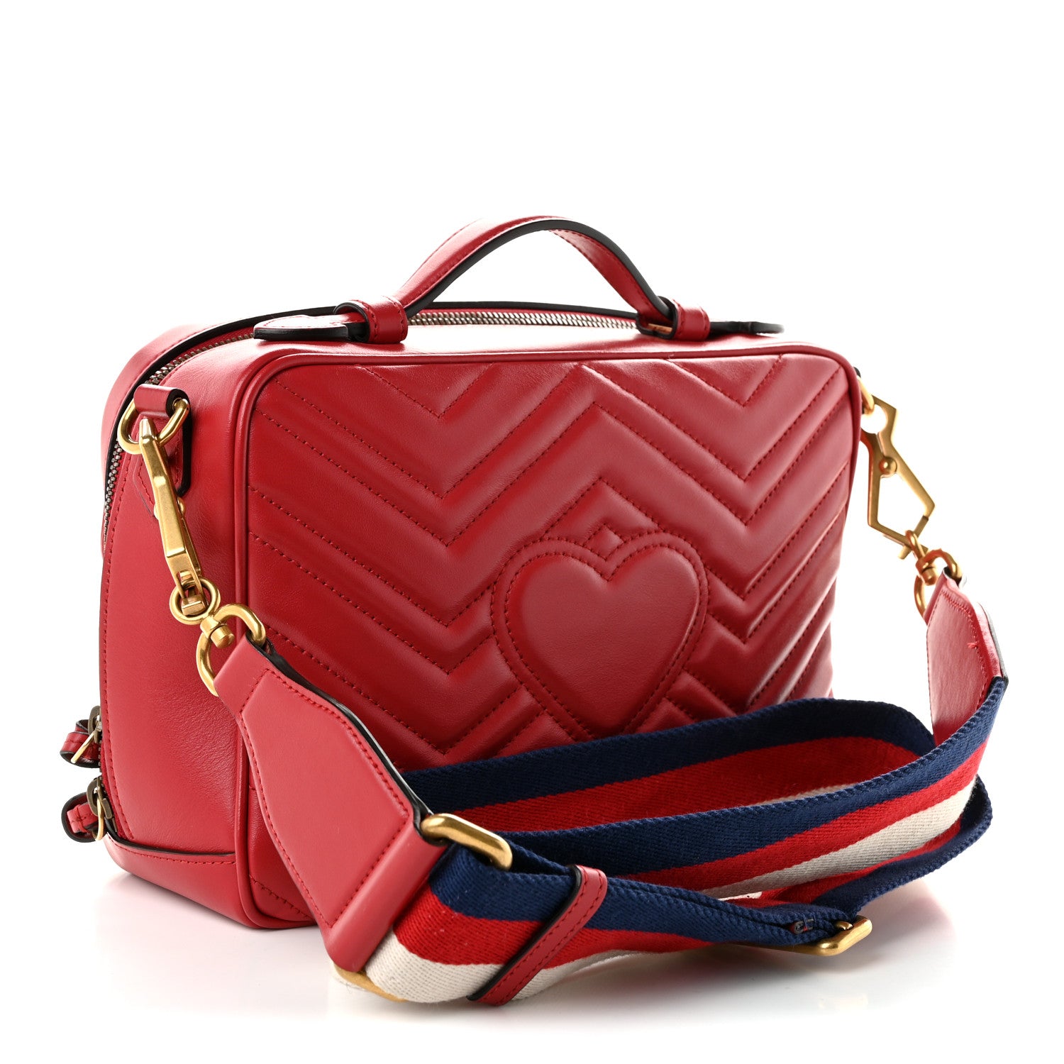 Gucci Calfskin Matelasse Sylvie Web Small GG Marmont Top Handle Shoulder Bag Hibiscus Red 3 of 13