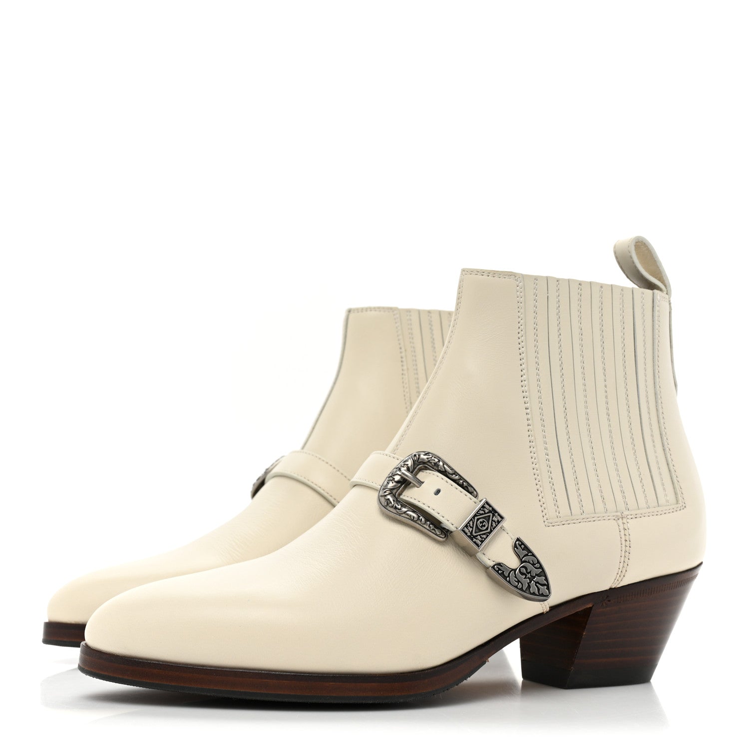 Gucci Quebec Calfskin Womens Elastic Buckled Ankle Boots 36.5 White 3 of 10