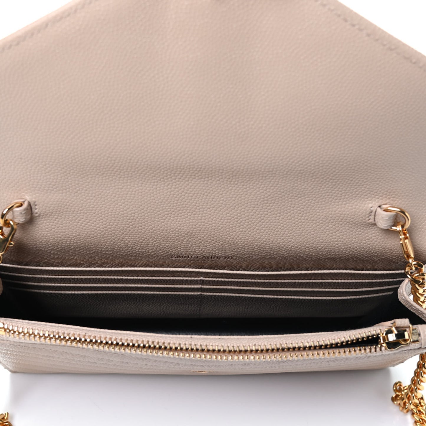 Grain De Poudre Matelasse Chevron Monogram Envelope Chain Wallet Dark Beige