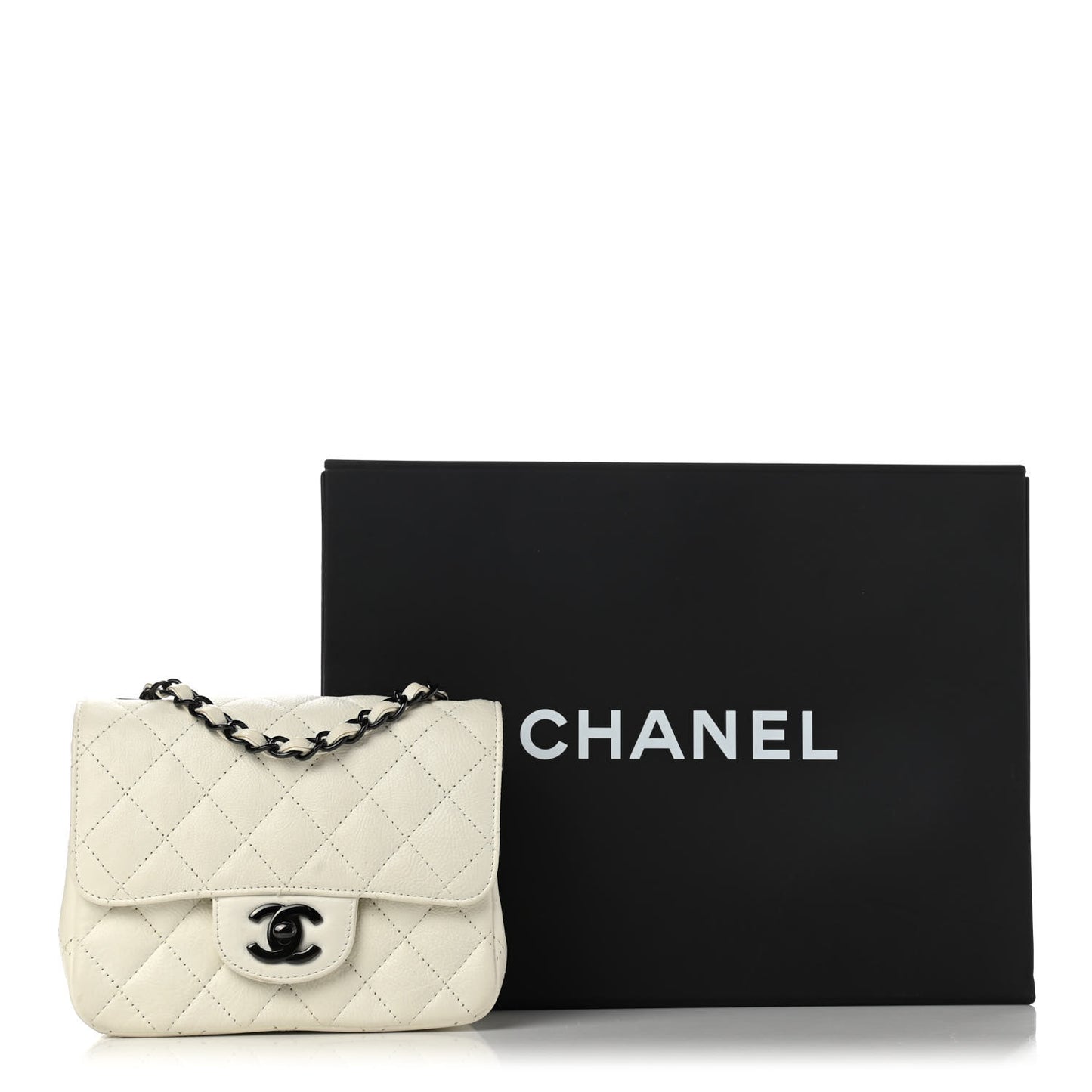 Crumpled Calfskin Quilted Mini Square Flap White