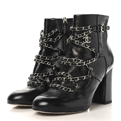 Chanel Crackled Calfskin Chain CC Short Boots 38 Black 4 of 10