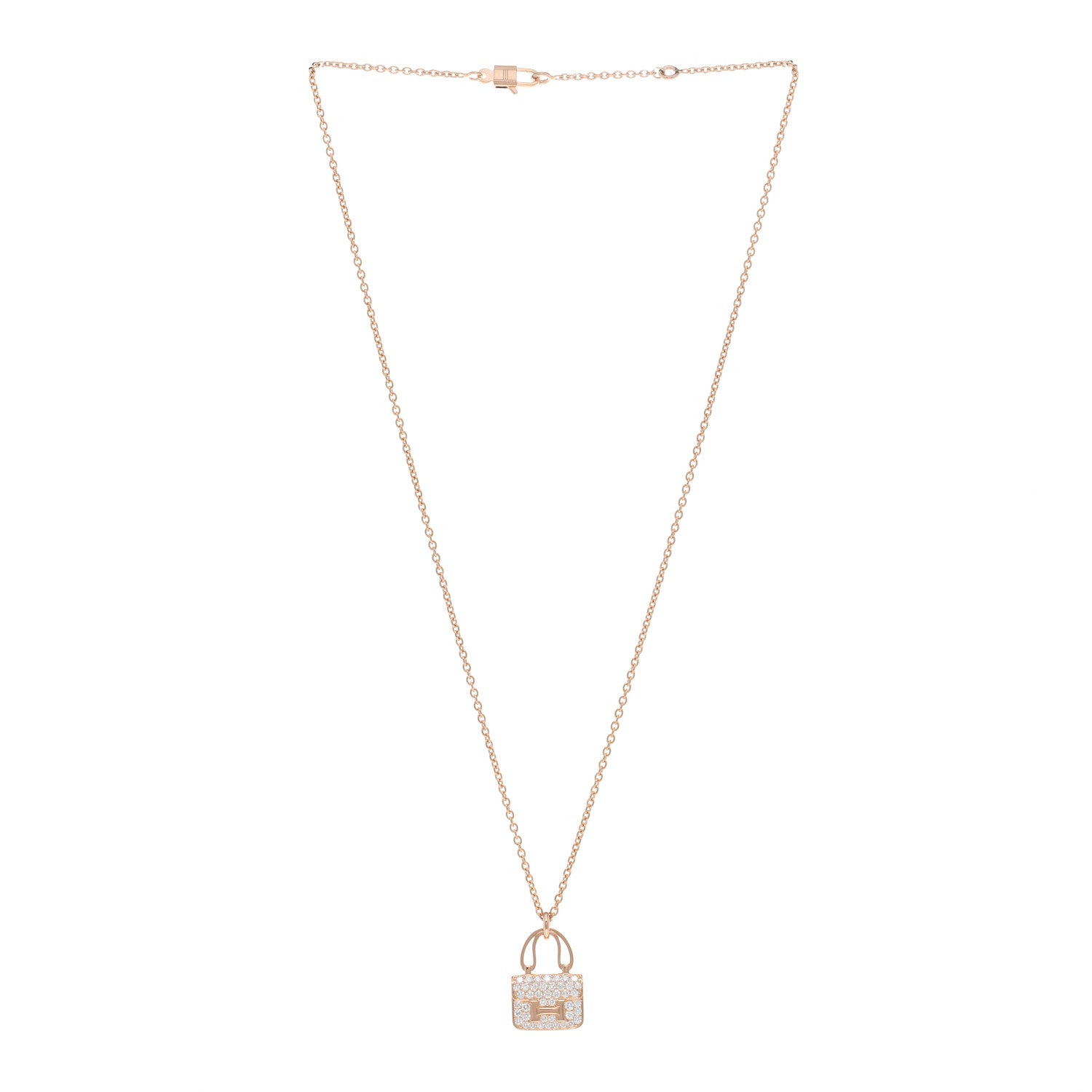 Hermes 18K Rose Gold Diamond Constance Amulettes Pendant Necklace 3 of 5