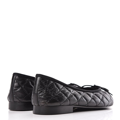 Chanel Aged Calfskin Quilted Cap Toe Ballerina Flats 37 Black 4 of 7