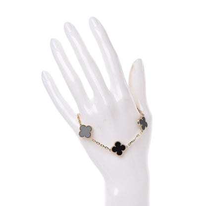 Van Cleef & Arpels 18K Yellow Gold Black Onyx 5 Motifs Vintage Alhambra Bracelet 2 of 6