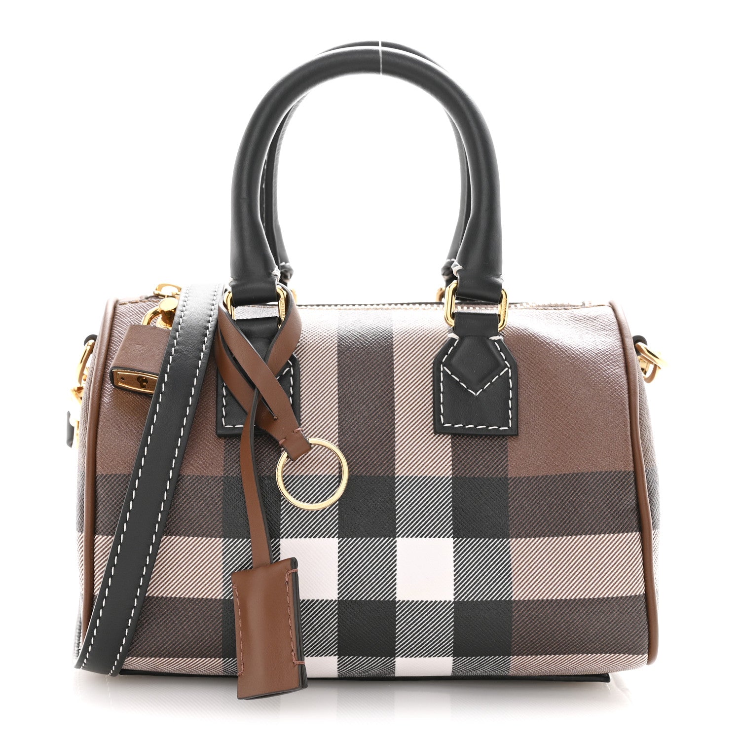 Burberry E-canvas Check Mini Bowling Bag Dark Birch Brown 1 of 12