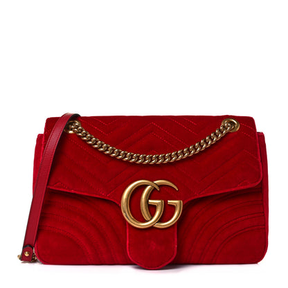 Gucci Velvet Matelasse Medium GG Marmont Shoulder Bag Hibiscus Red 1 of 10
