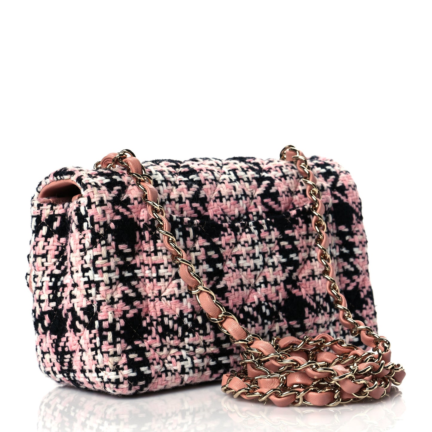 Tweed Quilted Mini Rectangular Flap Pink Black White
