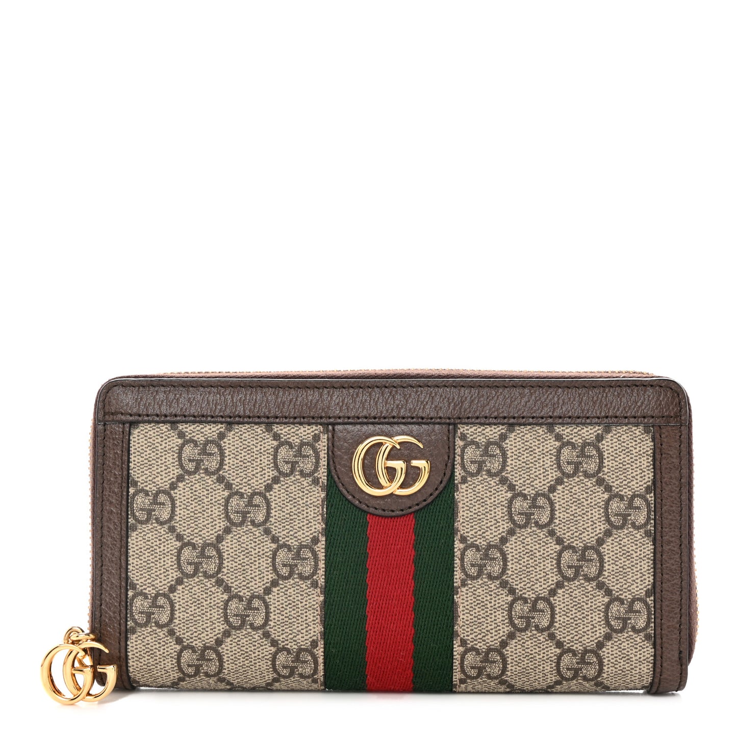 GG Supreme Monogram Web Ophidia Zip Around Wallet Brown