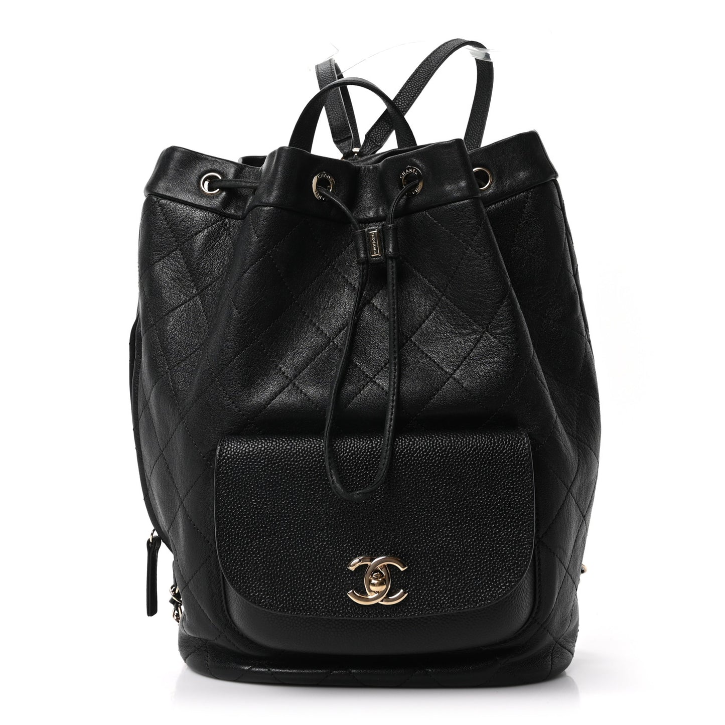 Sheepskin Caviar Quilted Daily Round Backpack Black