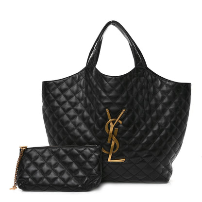 Saint Laurent Lambskin Quilted Maxi Icare Shopping Tote Black 3 of 10
