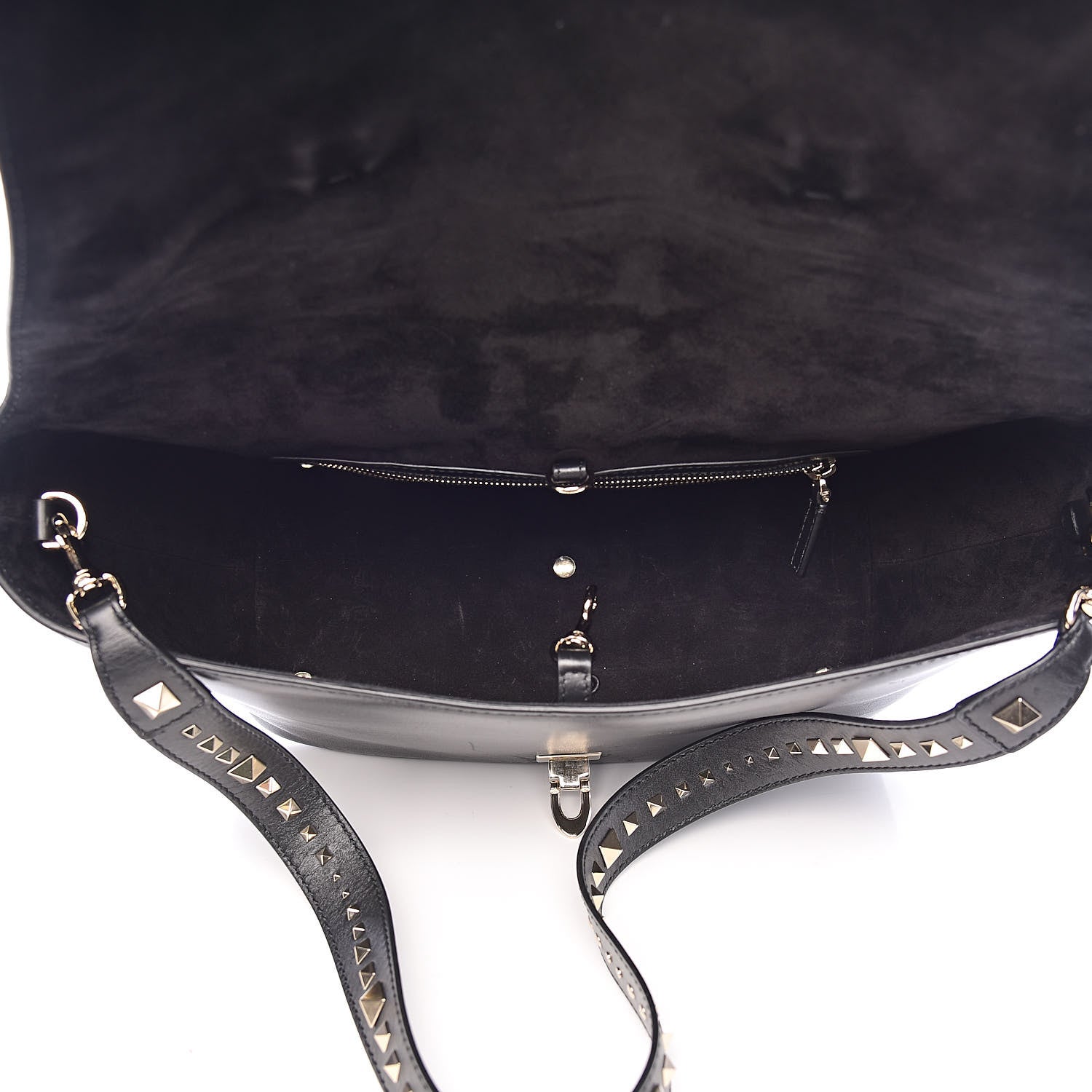 Valentino Garavani Calfskin Rockstud Medium Demilune Double Handle Satchel Black 5 of 23