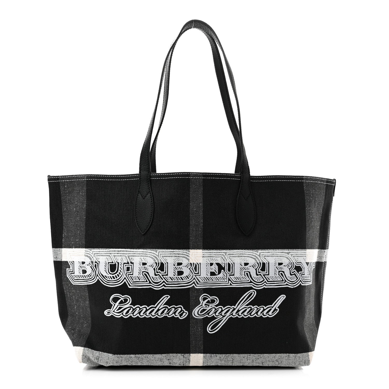 Burberry Coated Canvas Mega Check Medium Doodle Tote Black White 1 of 10