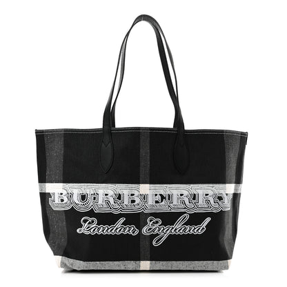 Burberry Coated Canvas Mega Check Medium Doodle Tote Black White 1 of 10
