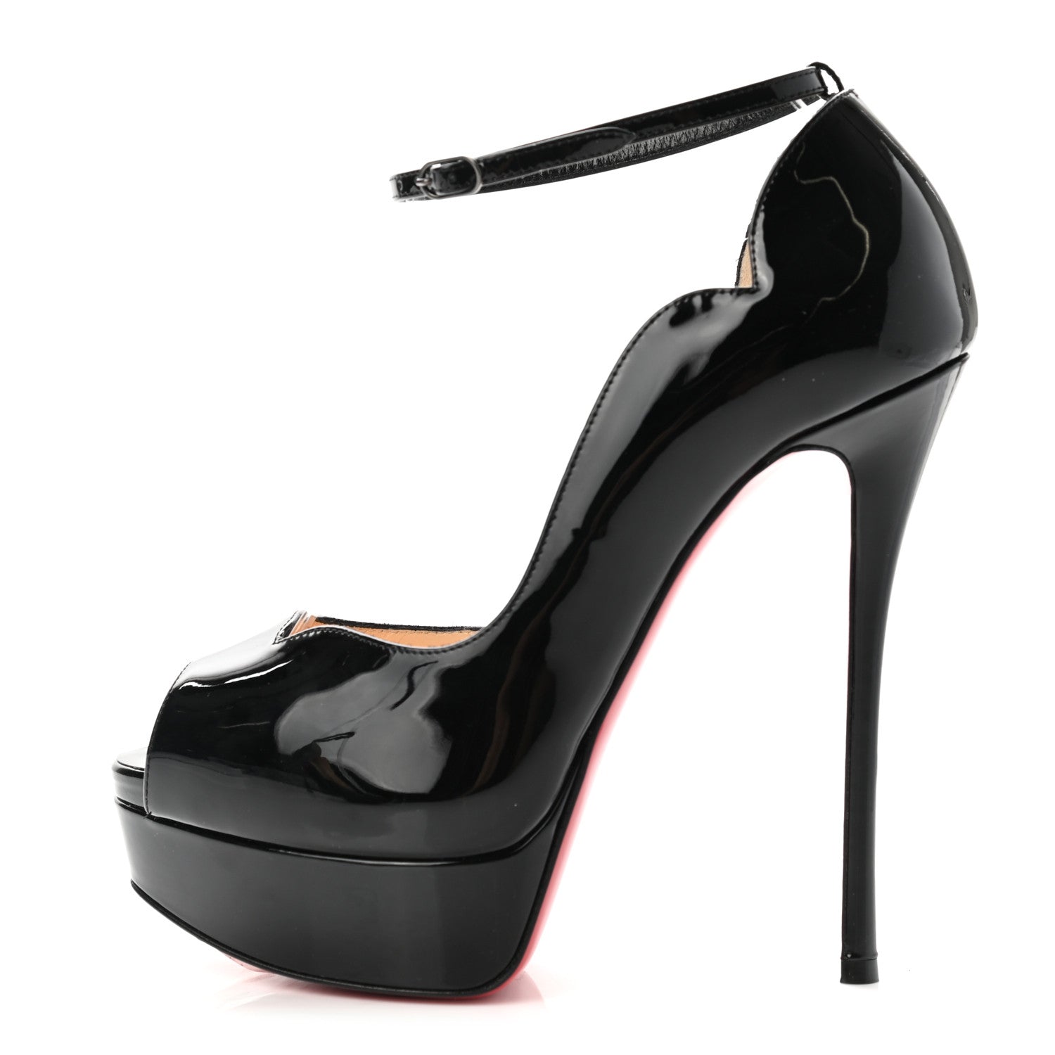 Christian Louboutin Patent After Sun Round Chick Alta Platform Peep Toe 120 Pumps 36 Black 1 of 8