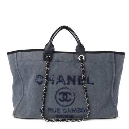 Chanel Canvas Sequin Large Deauville Tote Navy 1 of 9