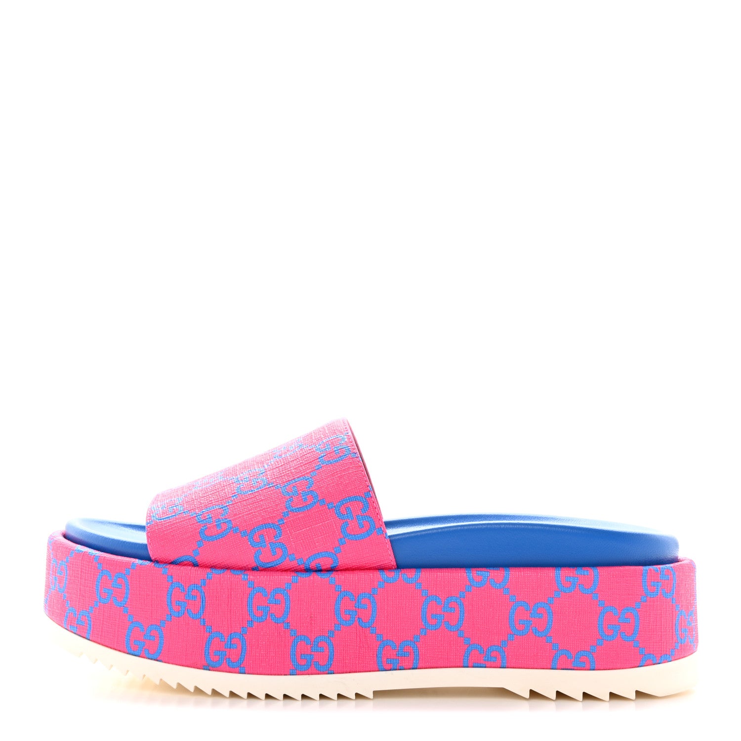 Gucci GG Supreme Joy Monogram Angelina Platform Slide Sandals 35 Fuxia Blue 1 of 12