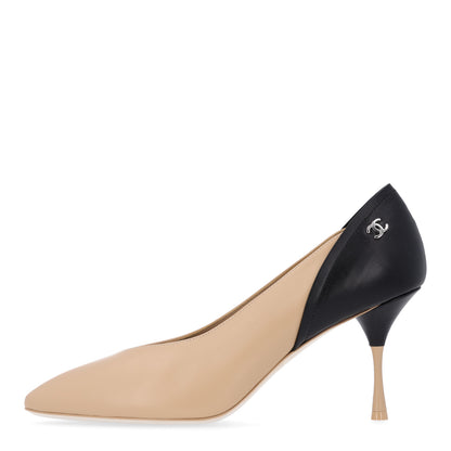 Chanel Lambskin Calfskin Cap Toe Pumps 40 Black Beige 1 of 11