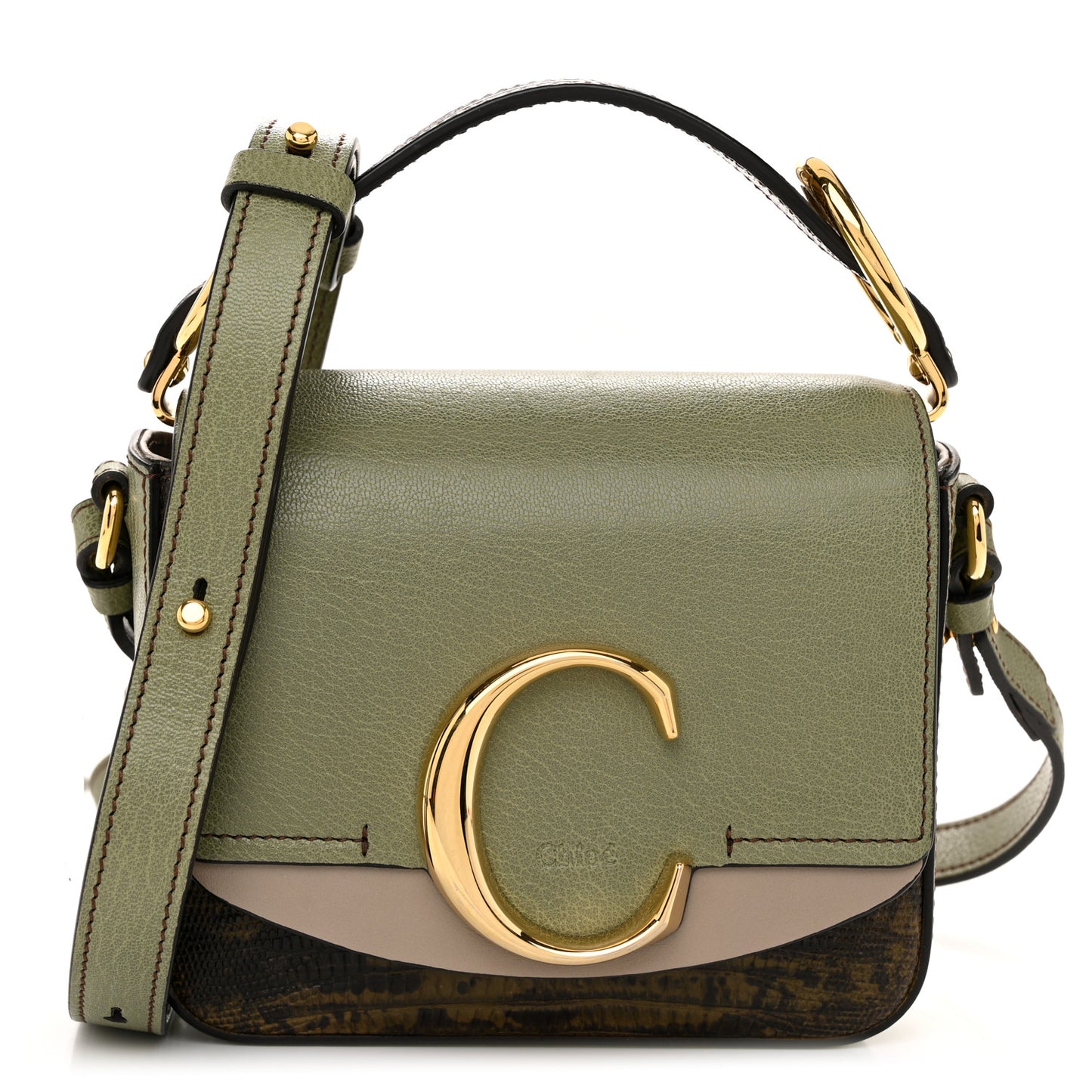 Goatskin Calfskin Lizard Embossed Mini C Double Carry Antique Green