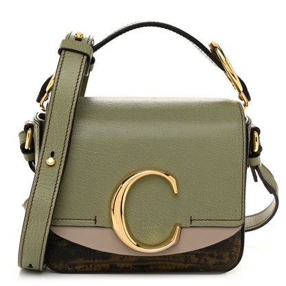 Chloe Goatskin Calfskin Lizard Embossed Mini C Double Carry Antique Green 1 of 11