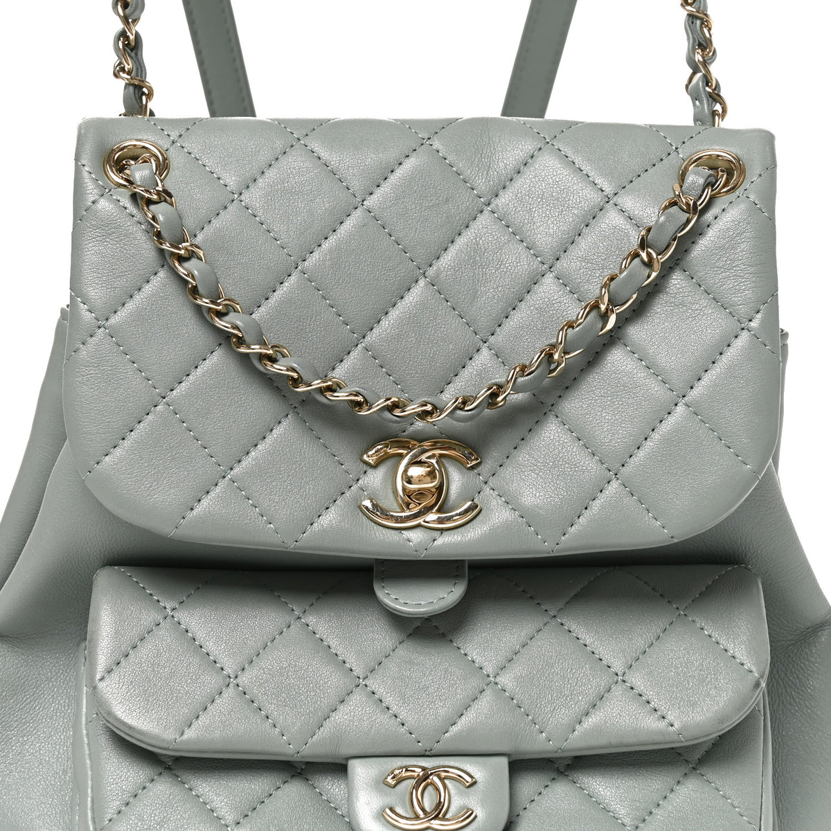 Lambskin Quilted Large Duma Drawstring Backpack Grey