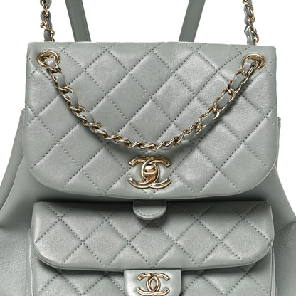 Chanel Lambskin Quilted Large Duma Drawstring Backpack Grey 8 of 10