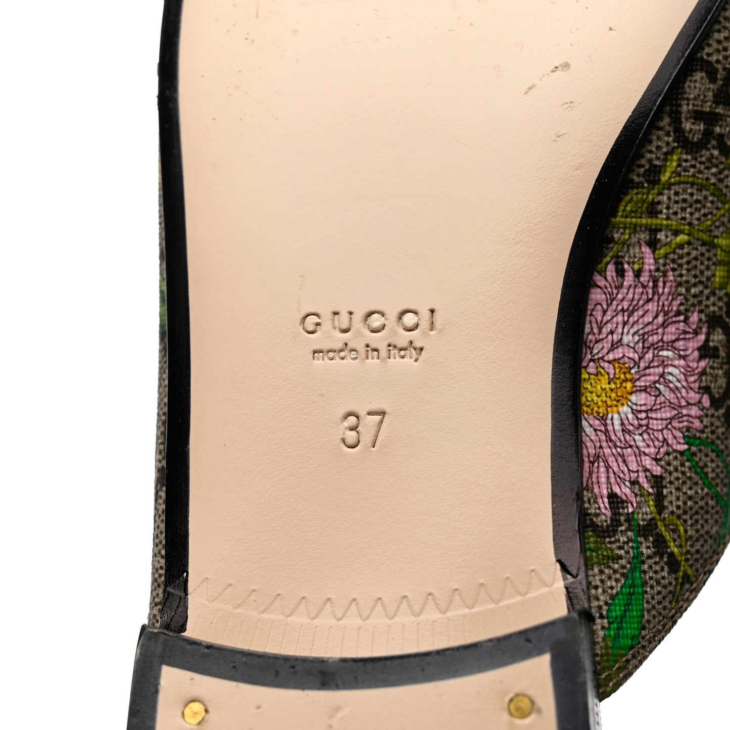 GG Supreme Monogram Flora Womens Princetown Slippers 37 Beige Ebony Multicolor Rosso