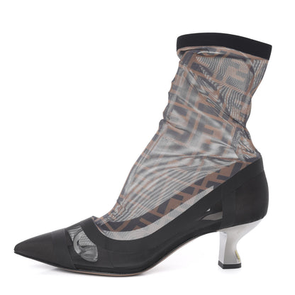 Fendi Technical Mesh FF Colibri Low Heel Ankle Boots 40 Black Tobacco 1 of 7