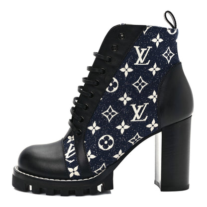 Louis Vuitton Denim Calfskin Monogram Star Trail Ankle Boots 40 Navy Blue 1 of 7