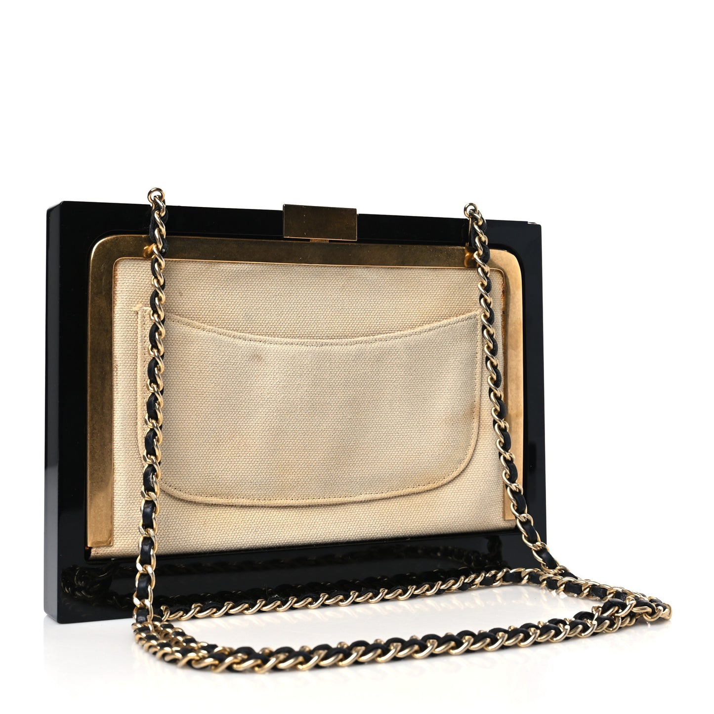 Plexiglass Lambskin Framed Flap Bag Clutch Black