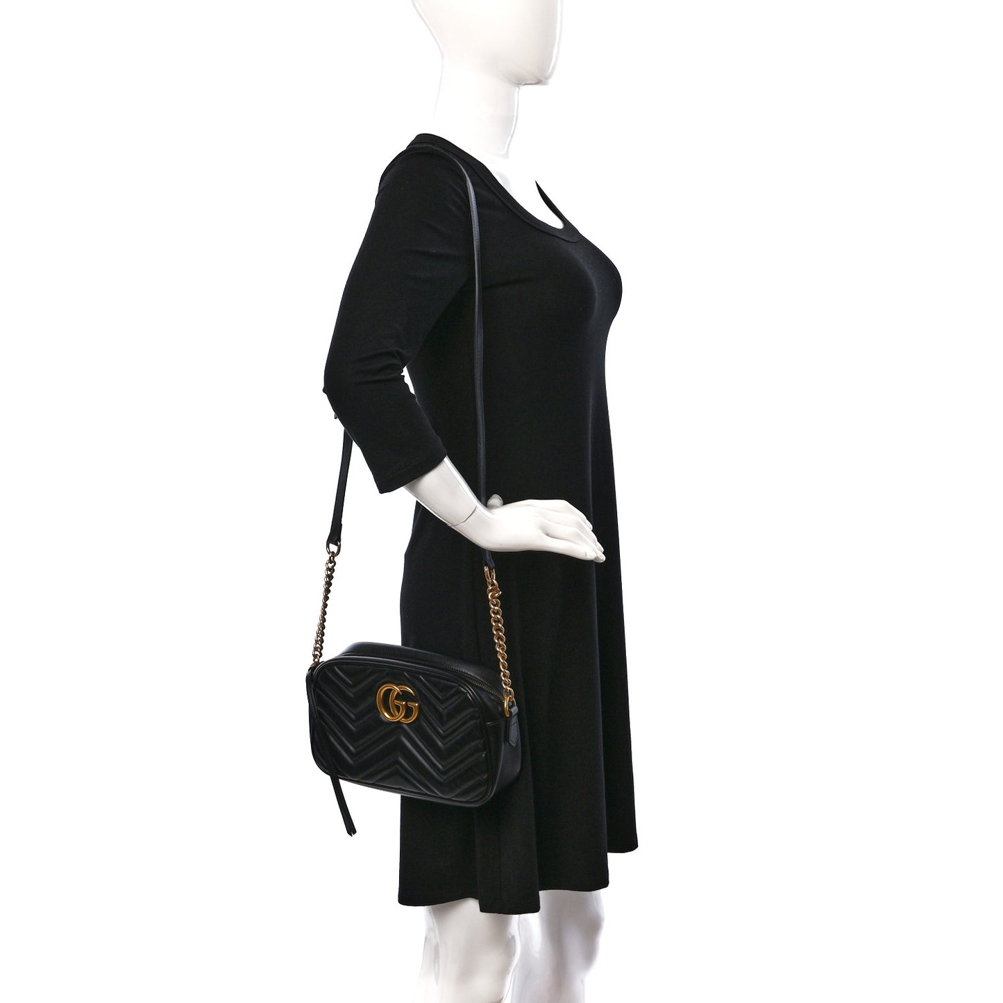 Calfskin Matelasse Small GG Marmont Chain Shoulder Bag Black