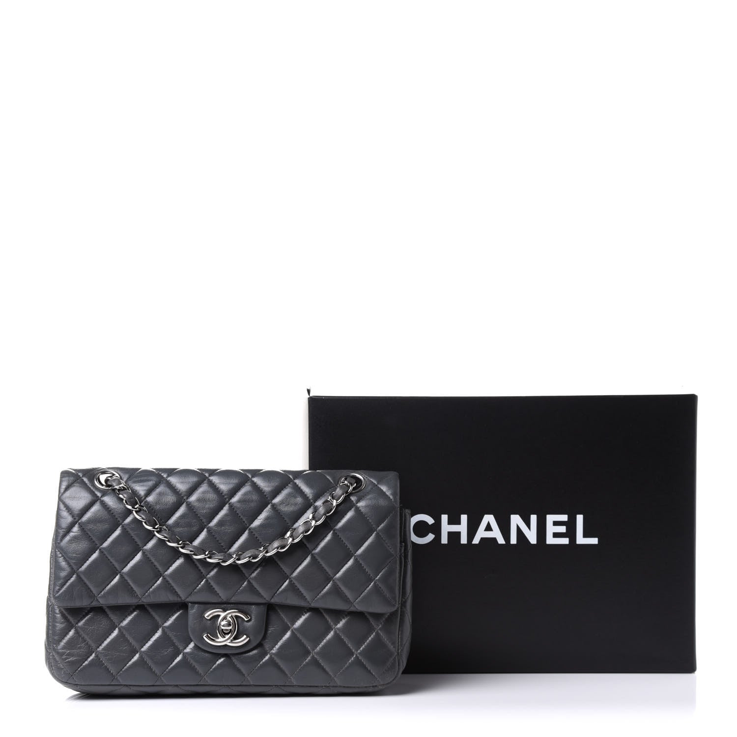 Chanel Lambskin Quilted Medium Double Flap Dark Grey 9 of 9