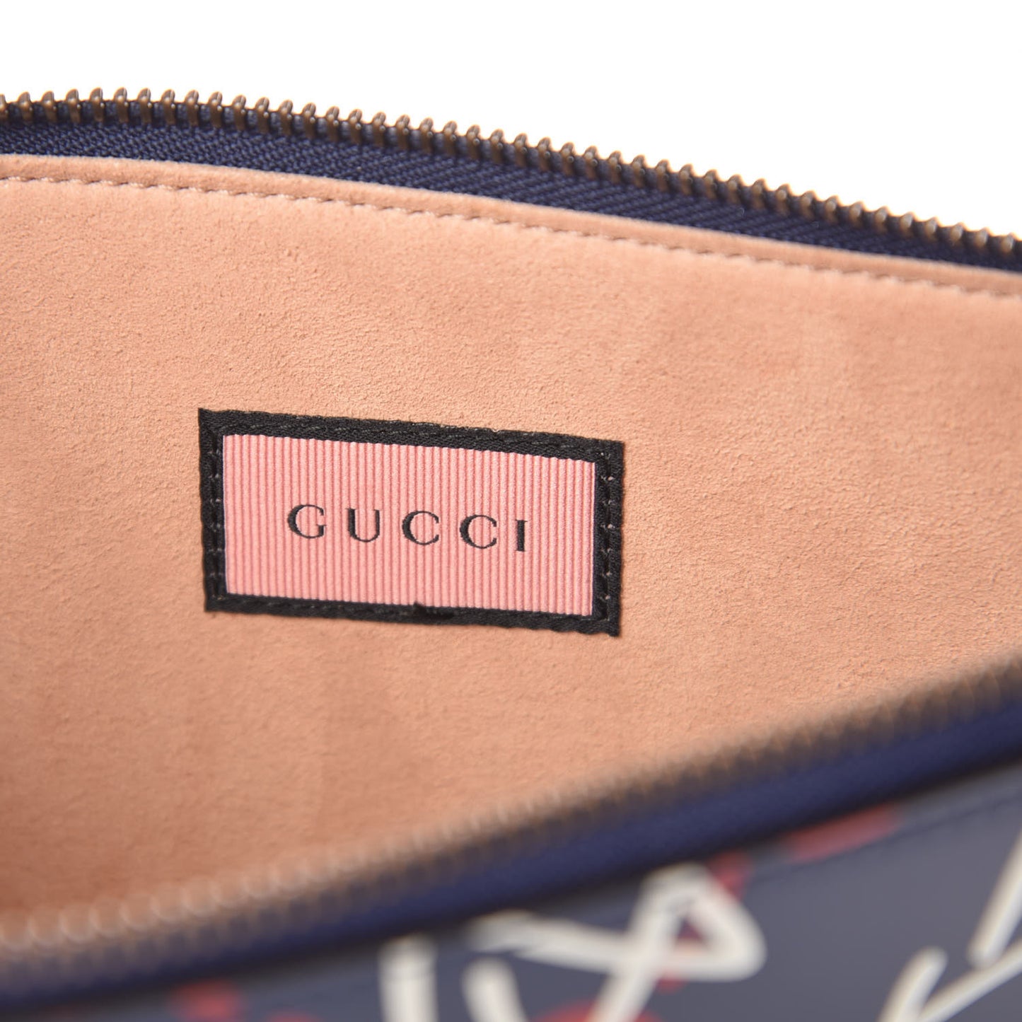 Calfskin GucciGhost Print Pouch Blue Agata Hibiscus Red