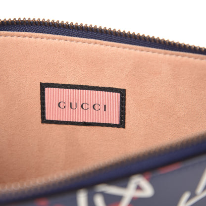 Gucci Calfskin GucciGhost Print Pouch Blue Agata Hibiscus Red 6 of 9