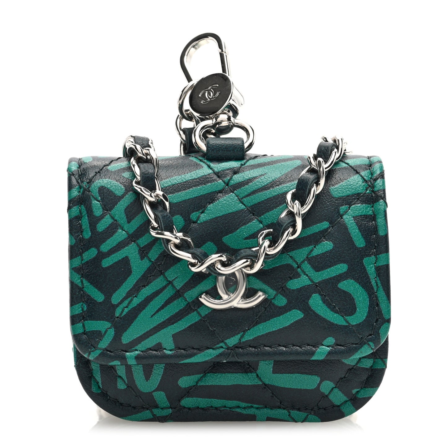 Lambskin Logo Printed Quilted Airpods Pro Case Dark Green
