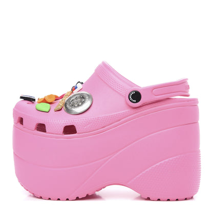 Balenciaga X CROCS Rubber Textured Womens Platform Sandals 38 Rose Bonbon 1 of 8