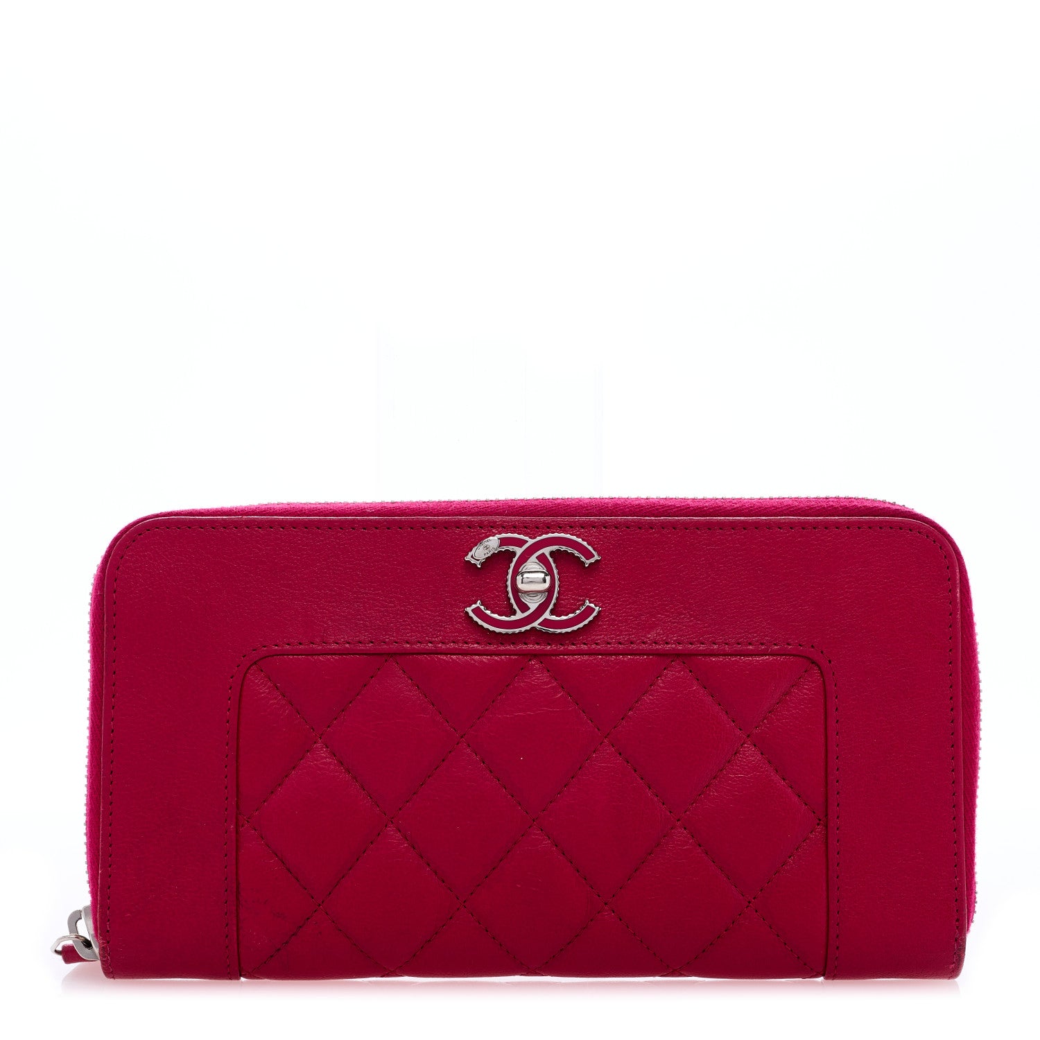Chanel Sheepskin Quilted Mademoiselle Vintage Zip Around Wallet Dark Pink 1 of 7