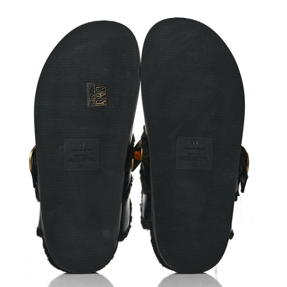 Valentino Garavani Calfskin Shearling Roman Stud River Slippers 36 Black 5 of 7