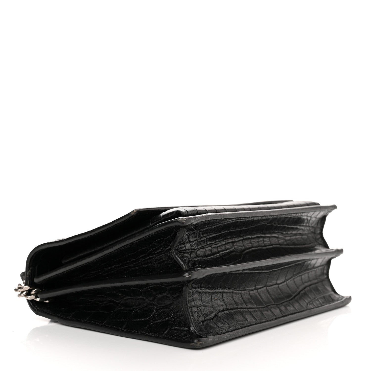 Saint Laurent Calfskin Crocodile Embossed Medium Monogram Sunset Black 4 of 19