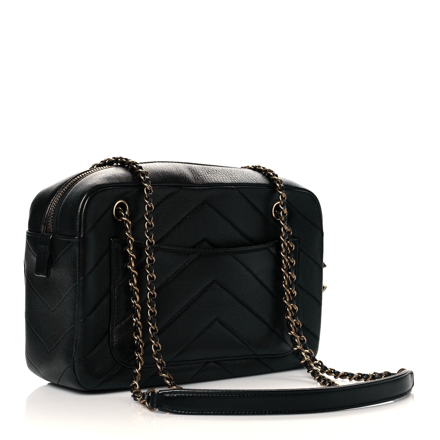 Lambskin Chevron Large Camera Case Black
