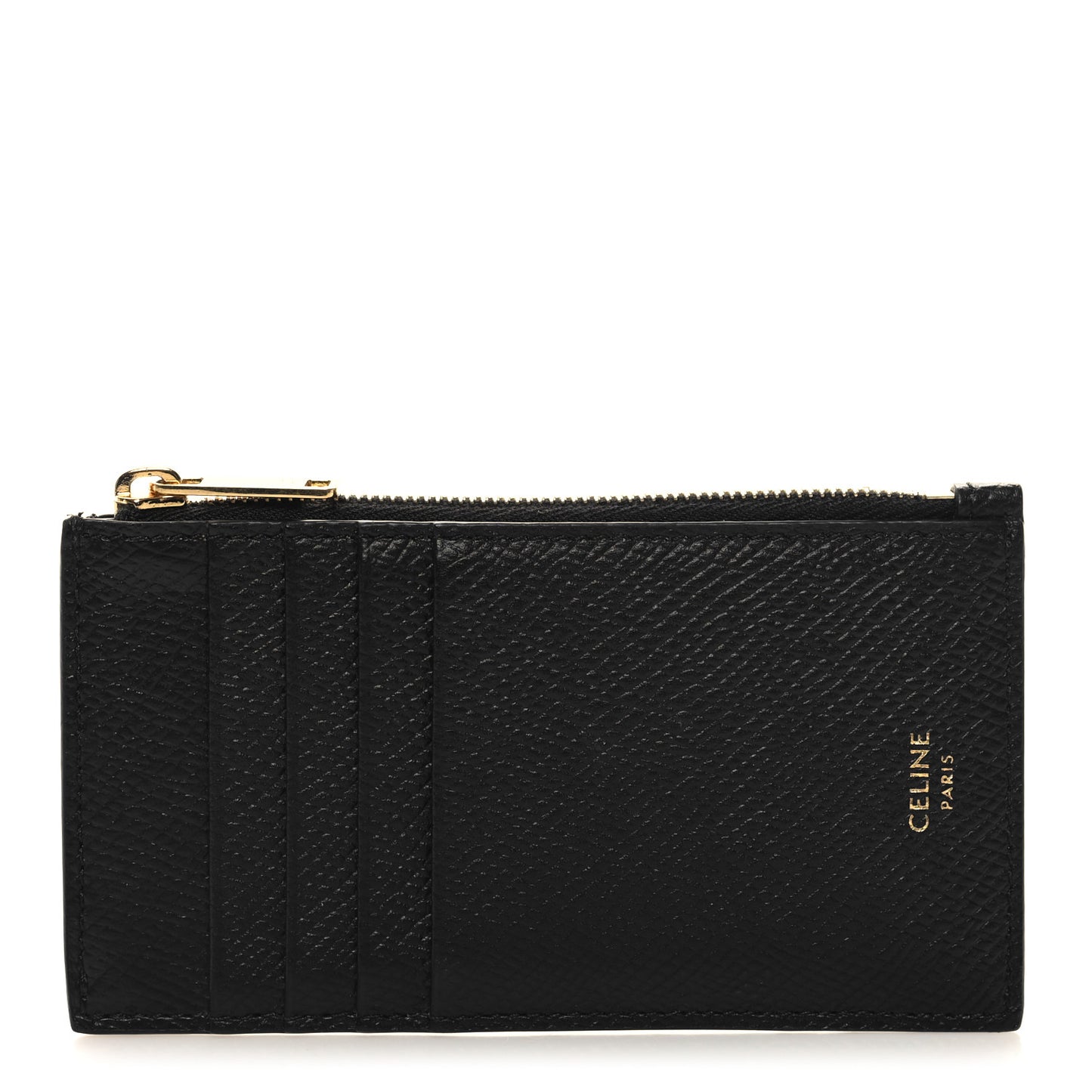 Grained Calfskin Zipped Card Holder Black