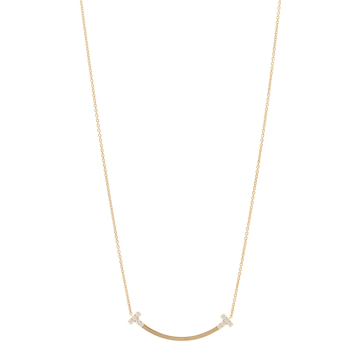 Tiffany 18K Yellow Gold Diamond .19ctw Medium T Smile Pendant Necklace 1 of 5