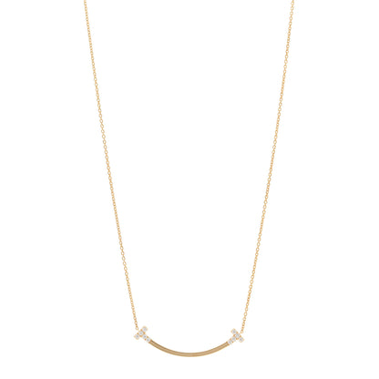 Tiffany 18K Yellow Gold Diamond .19ctw Medium T Smile Pendant Necklace 1 of 5