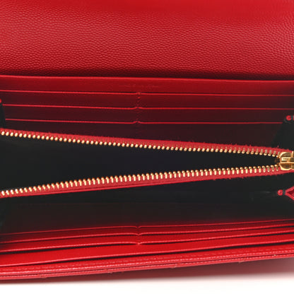 Saint Laurent Grain De Poudre Matelasse Chevron Monogram Flap Wallet Red 5 of 10