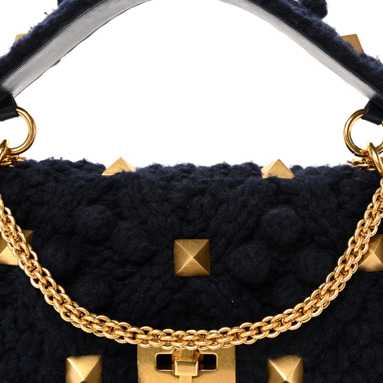 Valentino Garavani Cashmere Large Roman Stud Shoulder Bag Marine 12 of 17