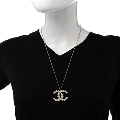 Chanel Pearl Crystal CC Pendant Necklace Gold 2 of 6