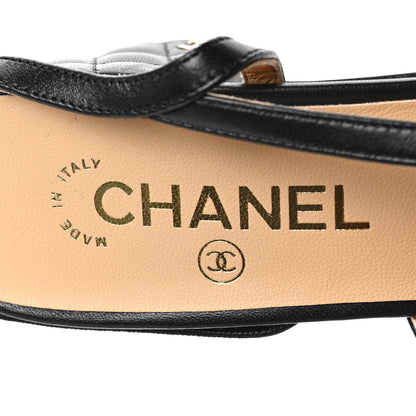 Chanel Lambskin Patent Calfskin Quilted Cap Toe CC Slingback Pumps 39.5 Black 7 of 8