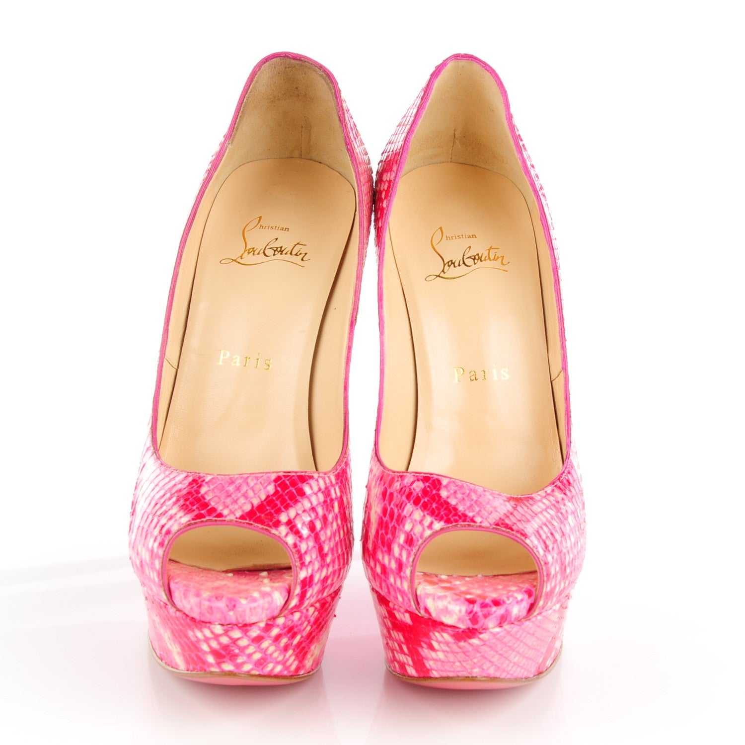 Christian Louboutin Python Lady Peep 150 Pumps 37.5 Rose Matador 3 of 10