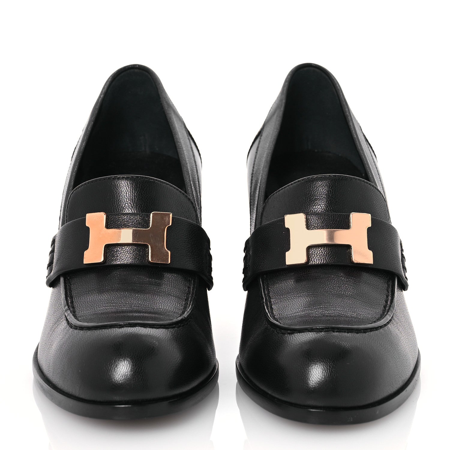 Hermes Goatskin Womens Dauphine 70 Moccasin Loafers 37.5 Black 2 of 11