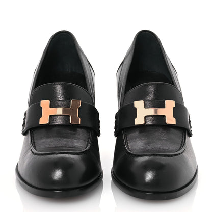Hermes Goatskin Womens Dauphine 70 Moccasin Loafers 37.5 Black 2 of 11